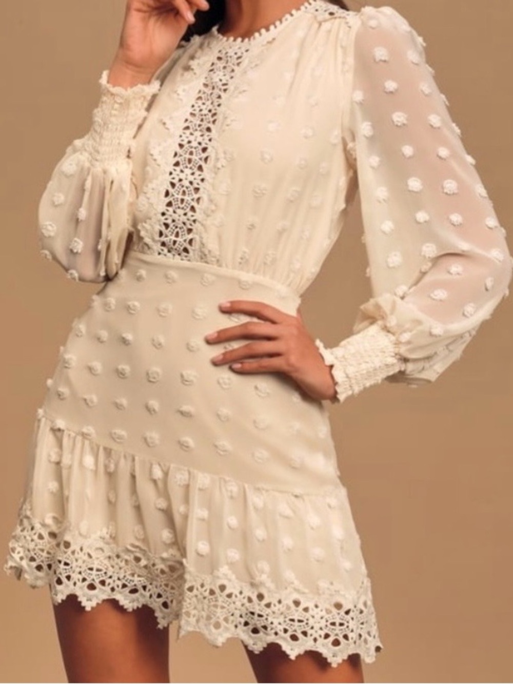 Love By Design Ivory lace-Trim Mini Dress